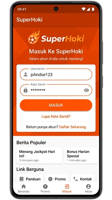 Tampilan halaman login superhoki